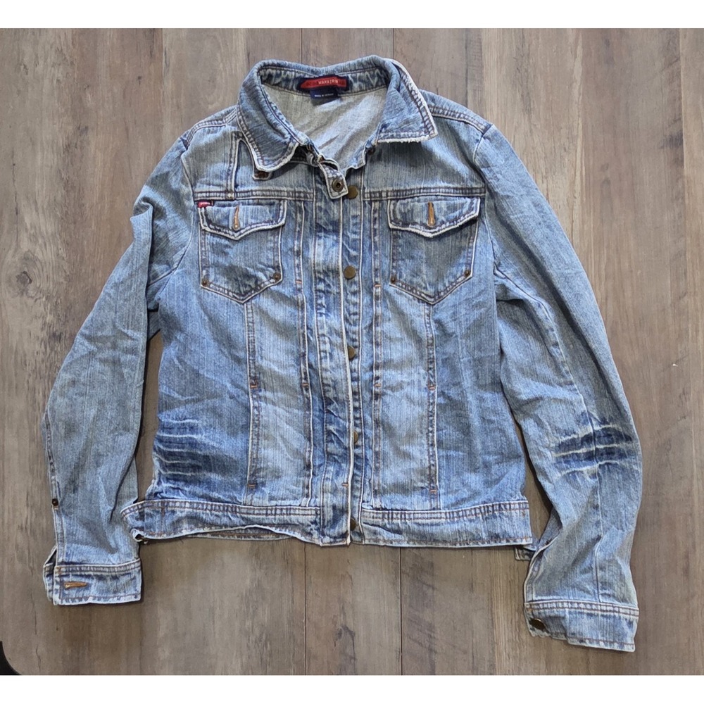 BCBG Max Azria Early 2000's Y2K Vintage Cotton Denim Light Wash Jacket- Size: M